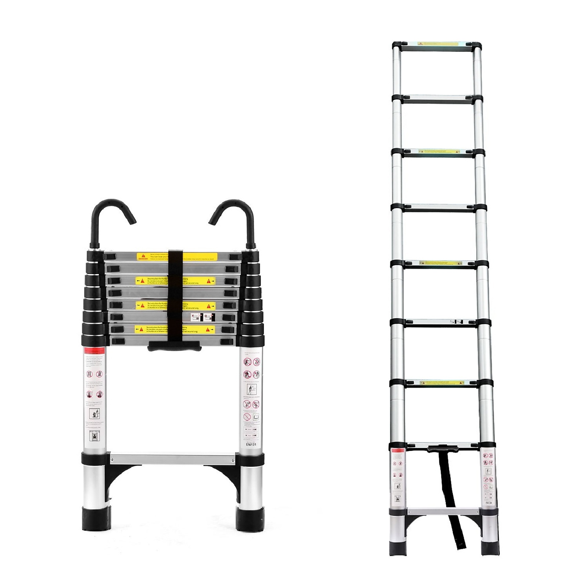 BlackTeck Telescoping Aluminum Extension Ladder — 8.5ft., Triangle Stabilizer and Hooks, 330-Lb. Capacity, Model# N2-186103